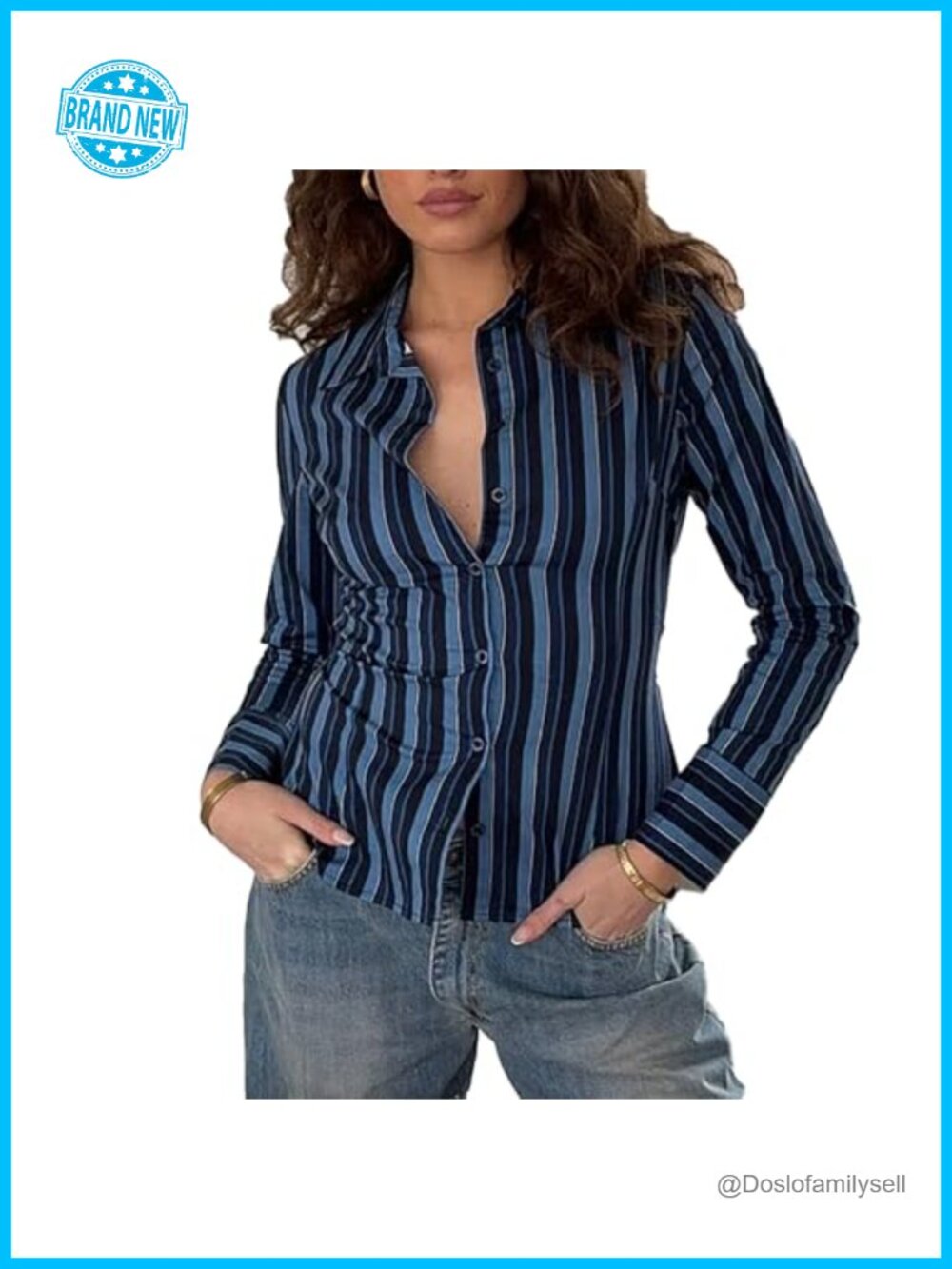 Women's Button Down Slim Fit V Neck Long Sleeve Blouse Work Office Top